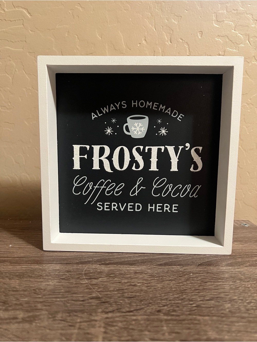 Target Wondershop Frosty’s Coffee Cocoa Sign Christmas Holiday Blue White NWT
